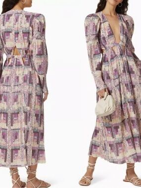 Sea New York Naya Floral Patchwork Pleated Lavender & Cream Maxi Dress